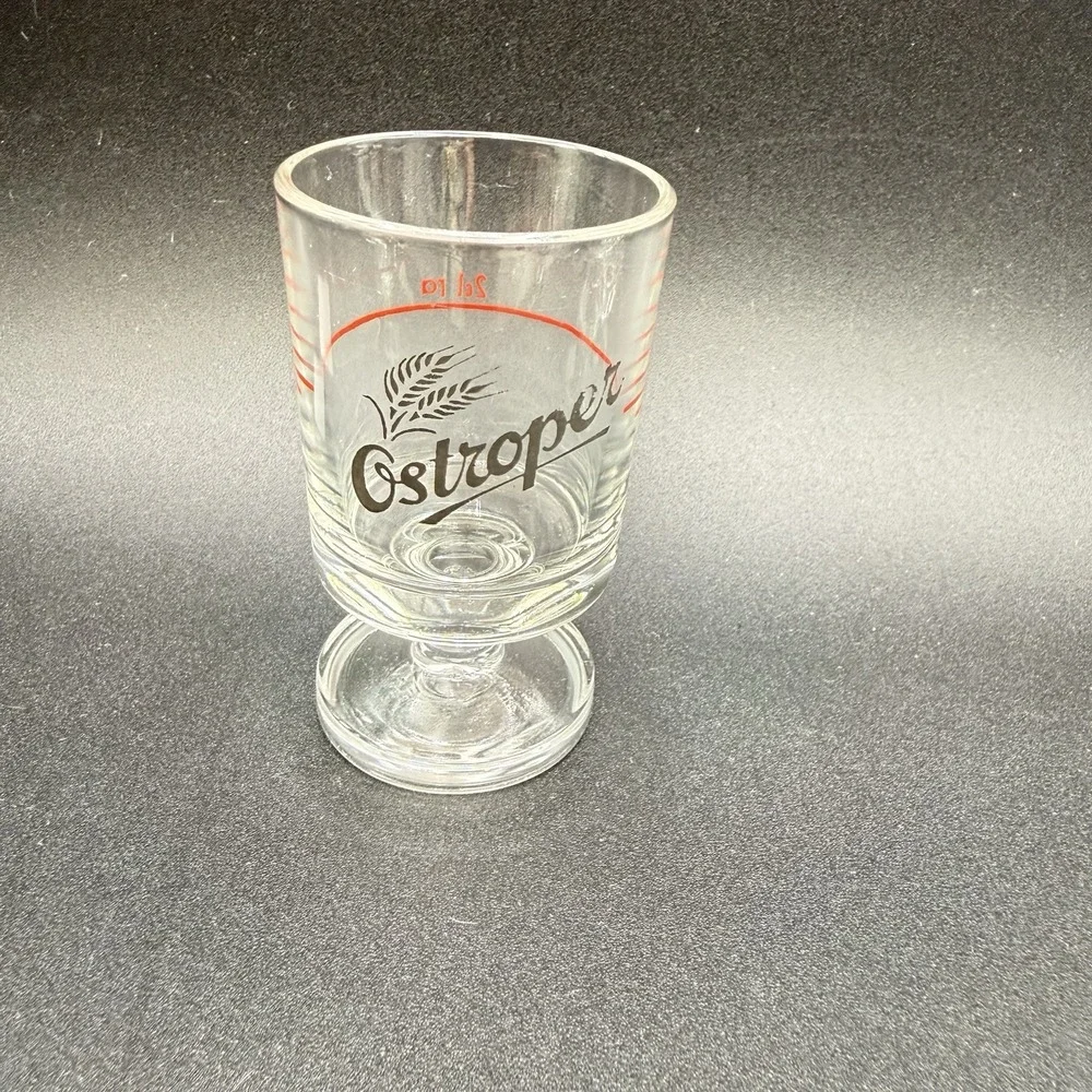 3 Ostroper Wheat Grass Logo Footed Shot Glasses Made France Vintage Marked 2cl